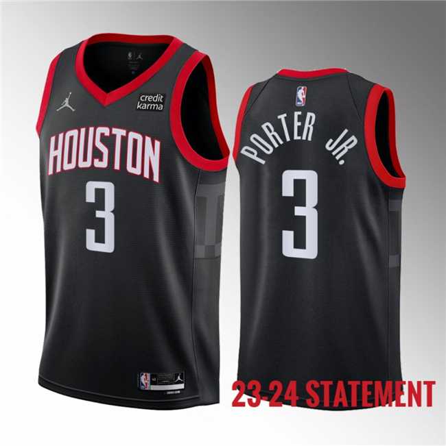 Men%27s Houston Rockets #3 Kevin Porter Jr. Black 2023 Statement Edition Stitched Basketball Jersey Dzhi